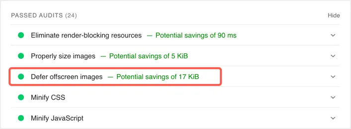Différer les images hors écran dans les audits réussis