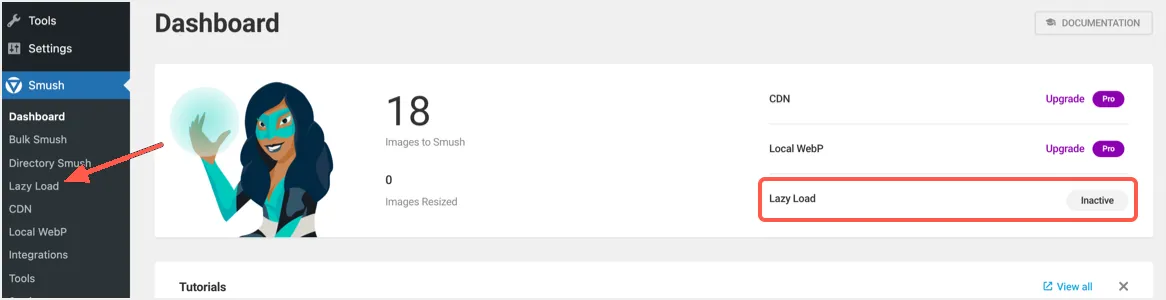 Ouvrez Lazy Load dans Smush