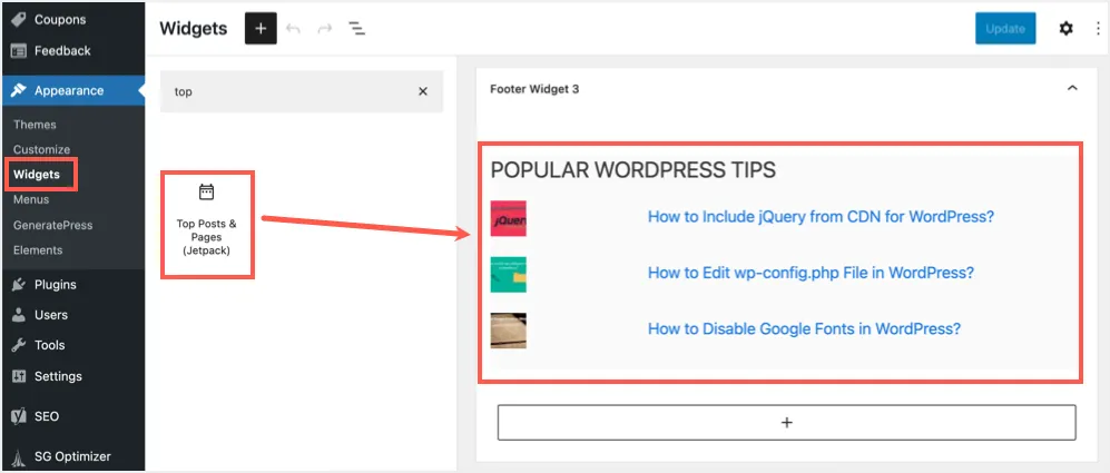 Jetpackでトップの投稿とページを表示する