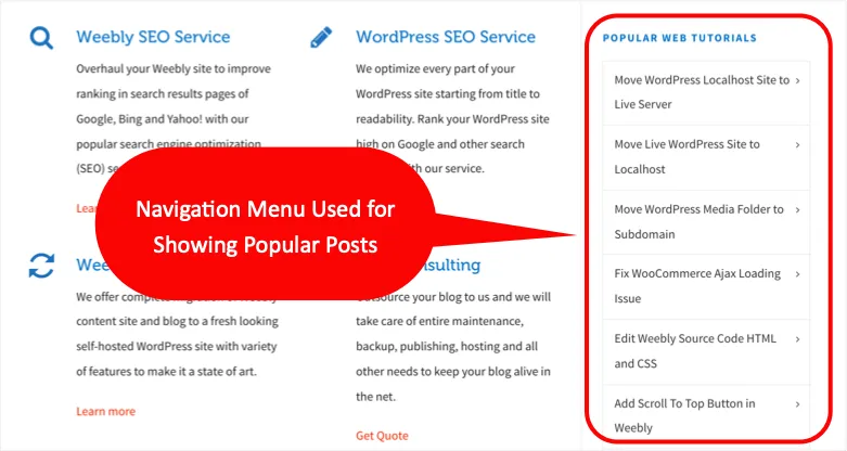 人気の投稿ウィジェットとしてのナビゲーションメニュー