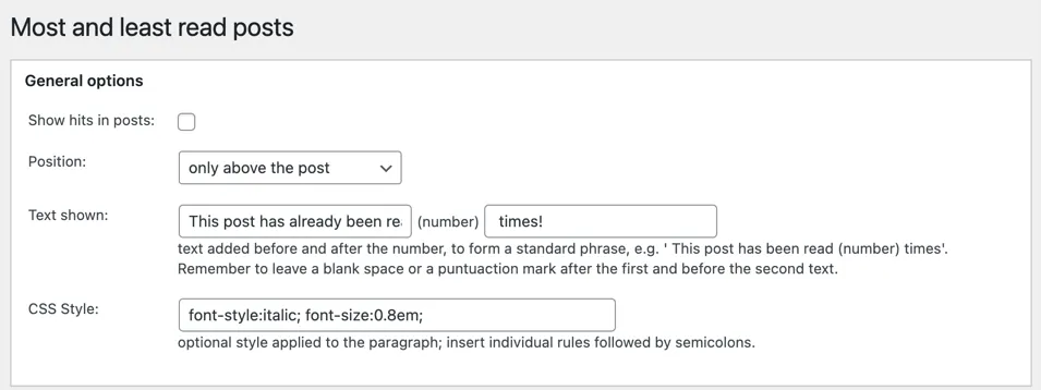 ほとんどおよび最も少ない投稿プラグイン設定