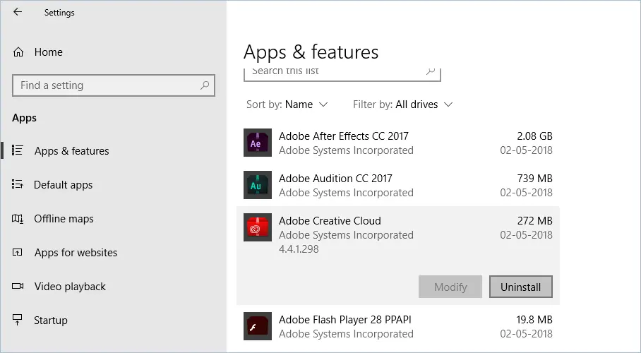 Odinstalowywanie aplikacji