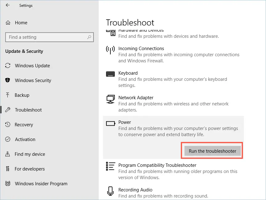 Uruchamianie narzędzia do rozwiązywania problemów z zasilaniem