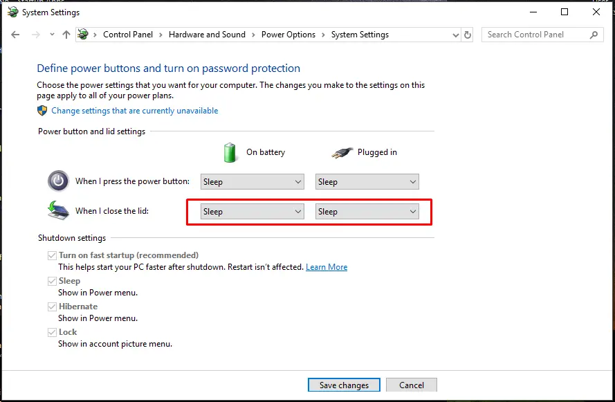 Zmiana pokrywy zamykającej w stan uśpienia