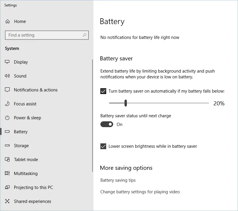 Oszczędzanie baterii w ustawieniach aplikacji