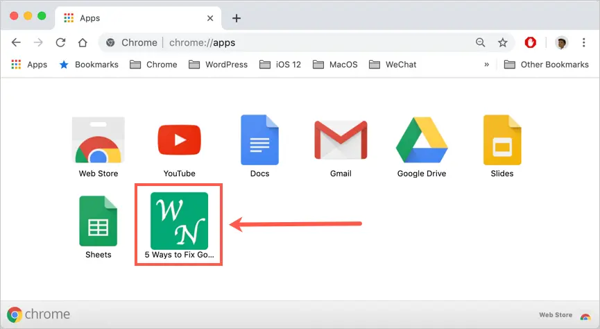 Collegamento sul desktop di Chrome su Mac