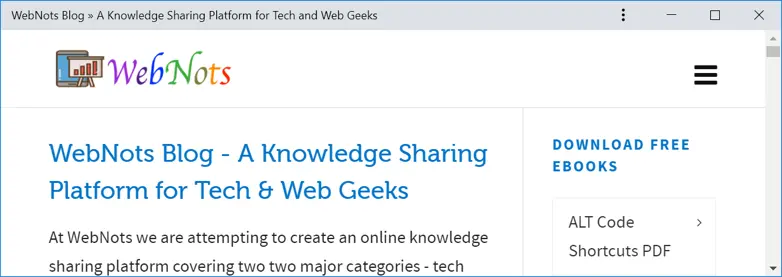 Il collegamento alla pagina Web si comporta come un'app