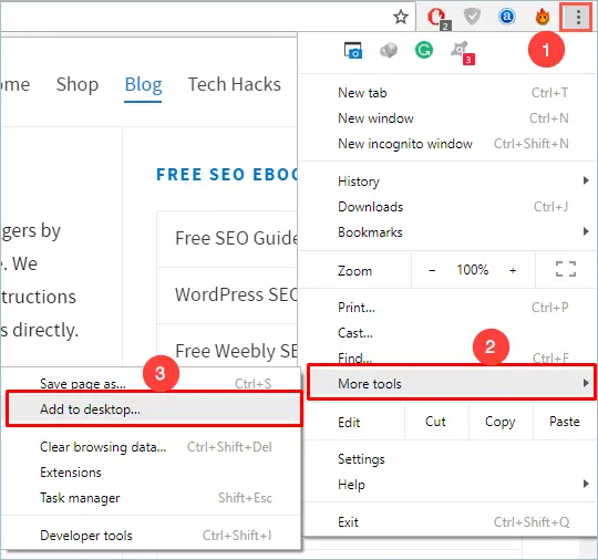 Aggiungi al menu di scelta rapida del desktop