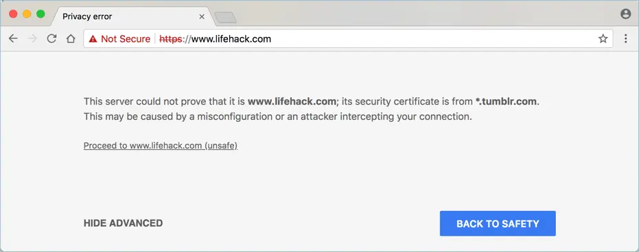 Detalii despre eroarea conexiunii private