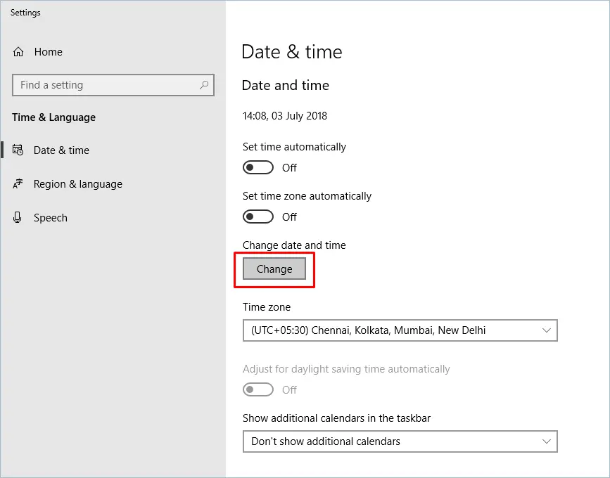 Schimbarea datei și orei