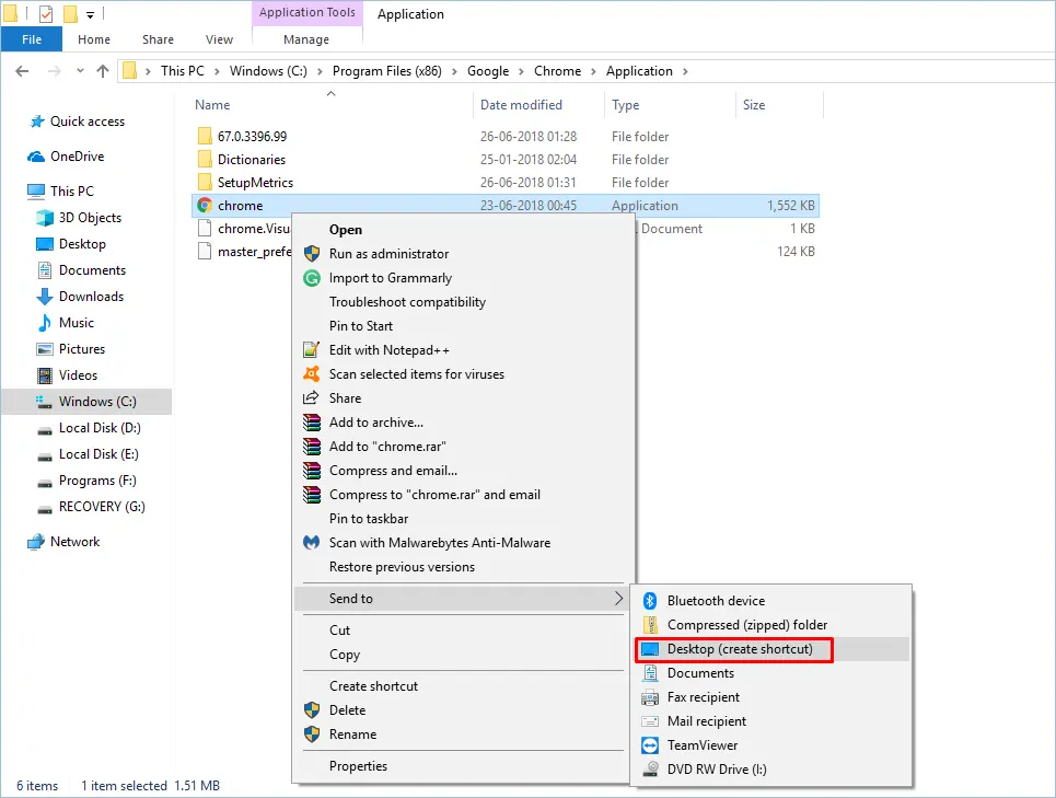 Crearea unei comenzi rapide către desktopul Google Chrome