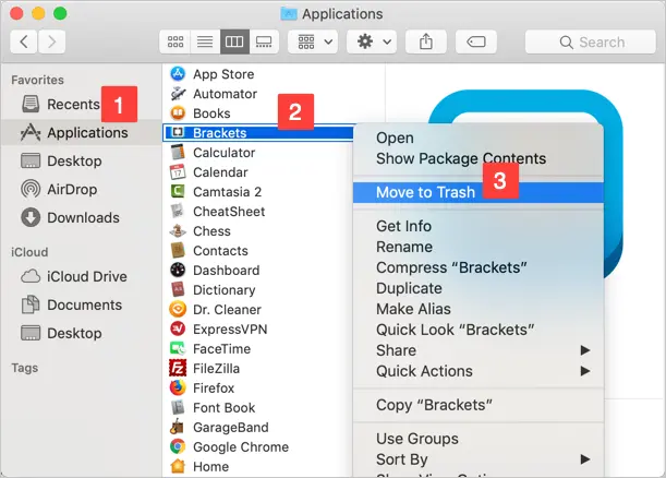 Przenieś do kosza z folderu aplikacji