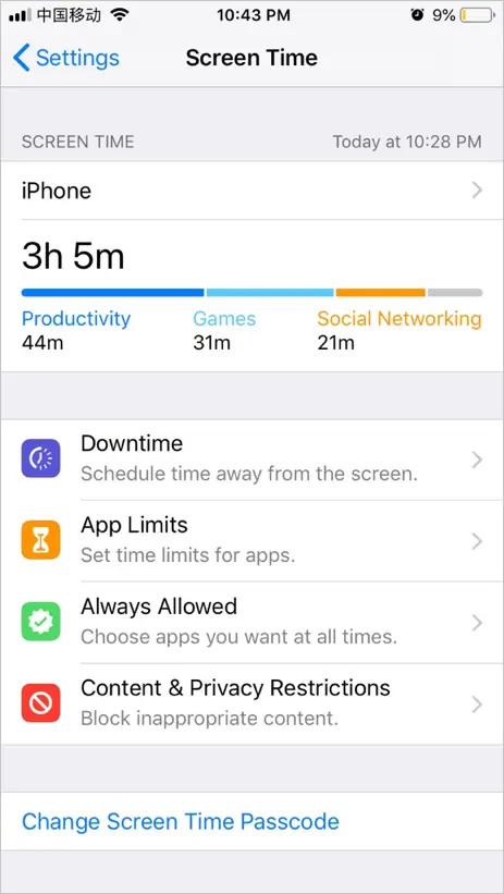 Impostazioni tempo schermo