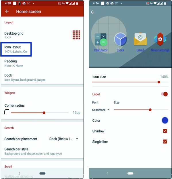 เปลี่ยนเค้าโครงไอคอนใน Nova Launcher