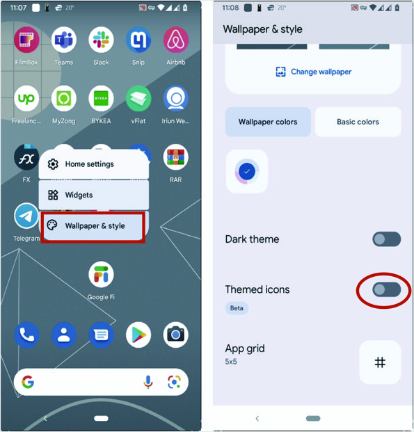 เปิดใช้งานไอคอนตามธีมในวอลล์เปเปอร์ & สไตล์