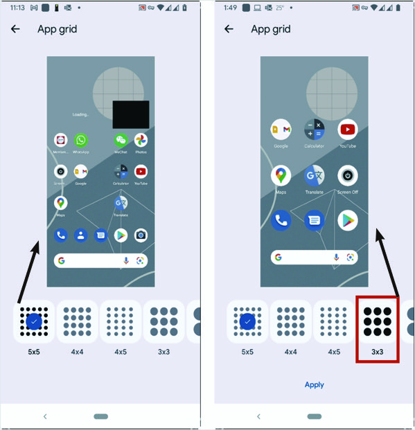 เปลี่ยนระยะห่างไอคอน