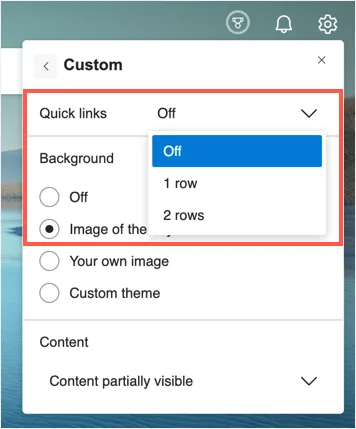 Desactivar enlaces rápidos en Edge