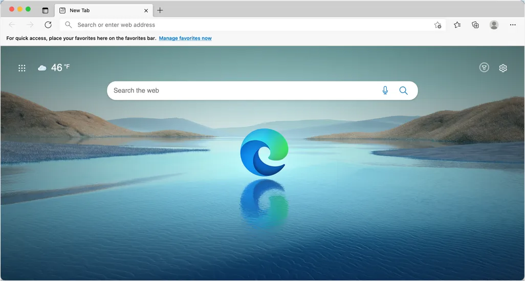 Navegador Edge sin enlaces rápidos ni noticias
