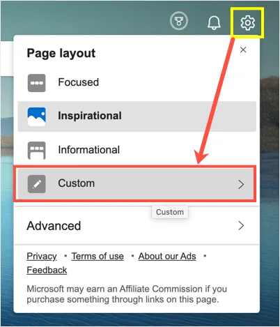 Seleccionar diseño de página personalizado en Edge