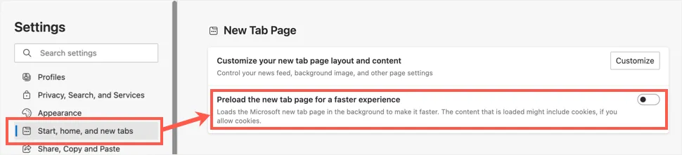 ปิดใช้งานการโหลดหน้าแท็บใหม่ล่วงหน้า