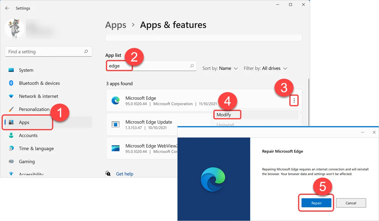 ซ่อมแซม Edge Browser
