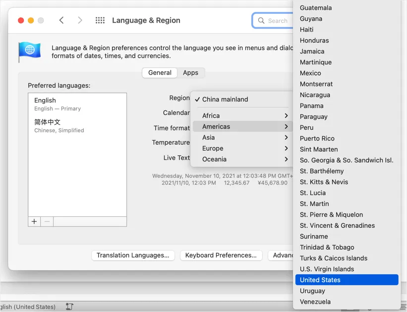 เลือกสหรัฐอเมริกาเป็นภูมิภาค