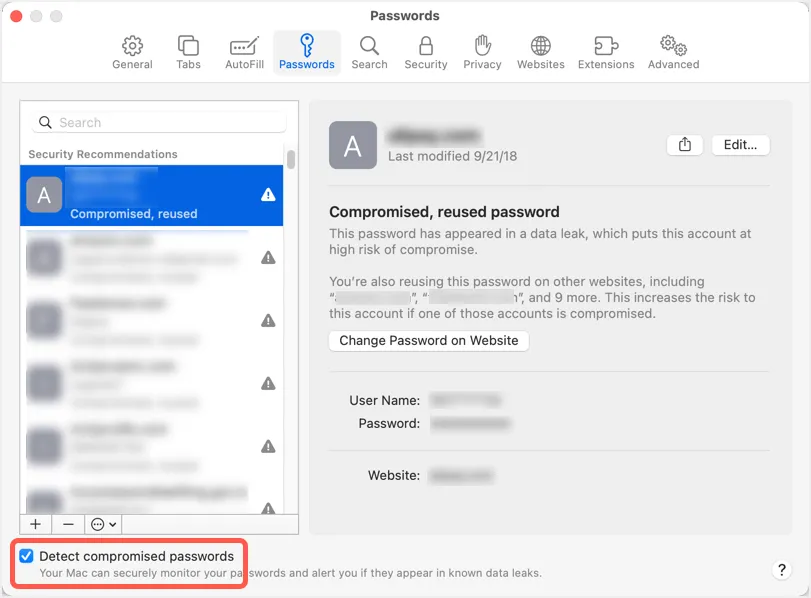 Sicherheitsempfehlungen anzeigen