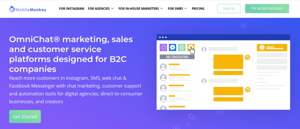 mobilemonkey |簡単なアフィリエイト MobileMonkey chatbot builder homepage