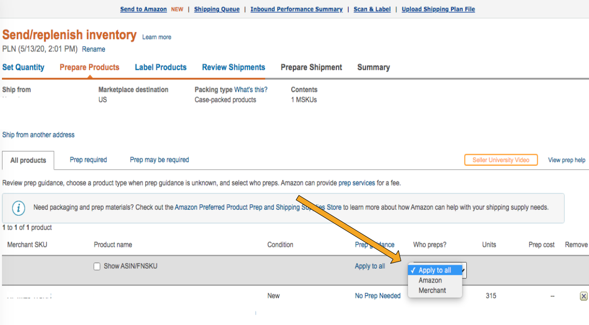 Amazon Verkäuferzentrale, die die Seite vorbereitet