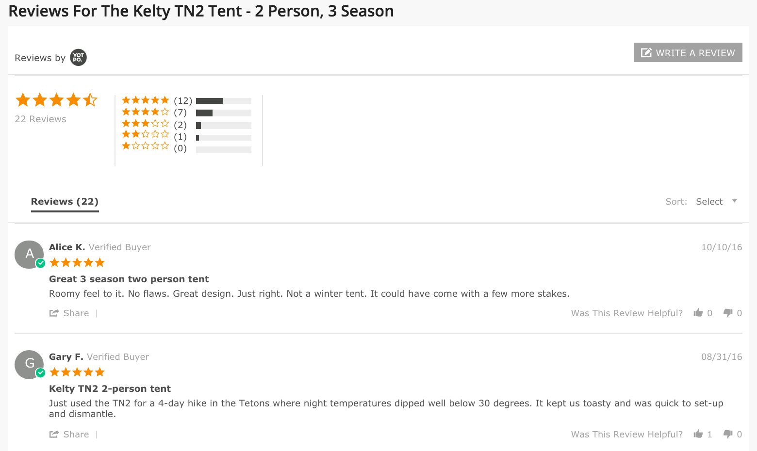 Avis sur la page produit