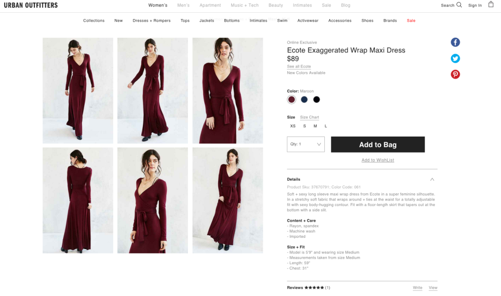 Site-ul de comerț electronic de modă al Urban Outfitters