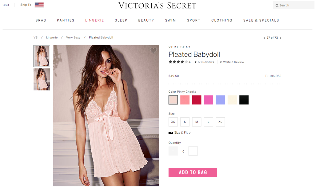 Site-ul de comerț electronic de modă al Victoria's Secret