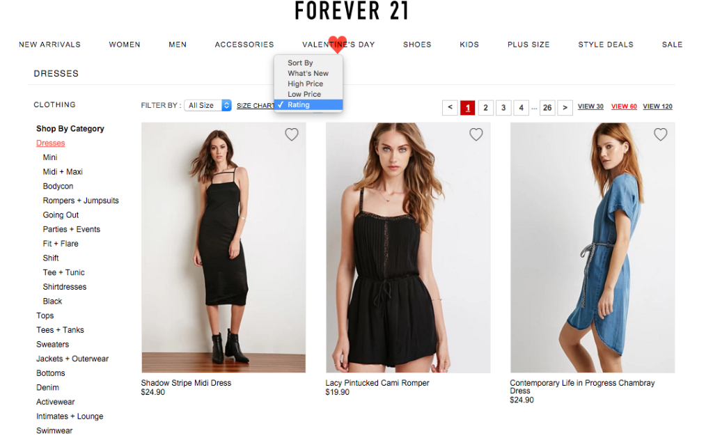 Site-ul de comerț electronic de modă al Forever 21