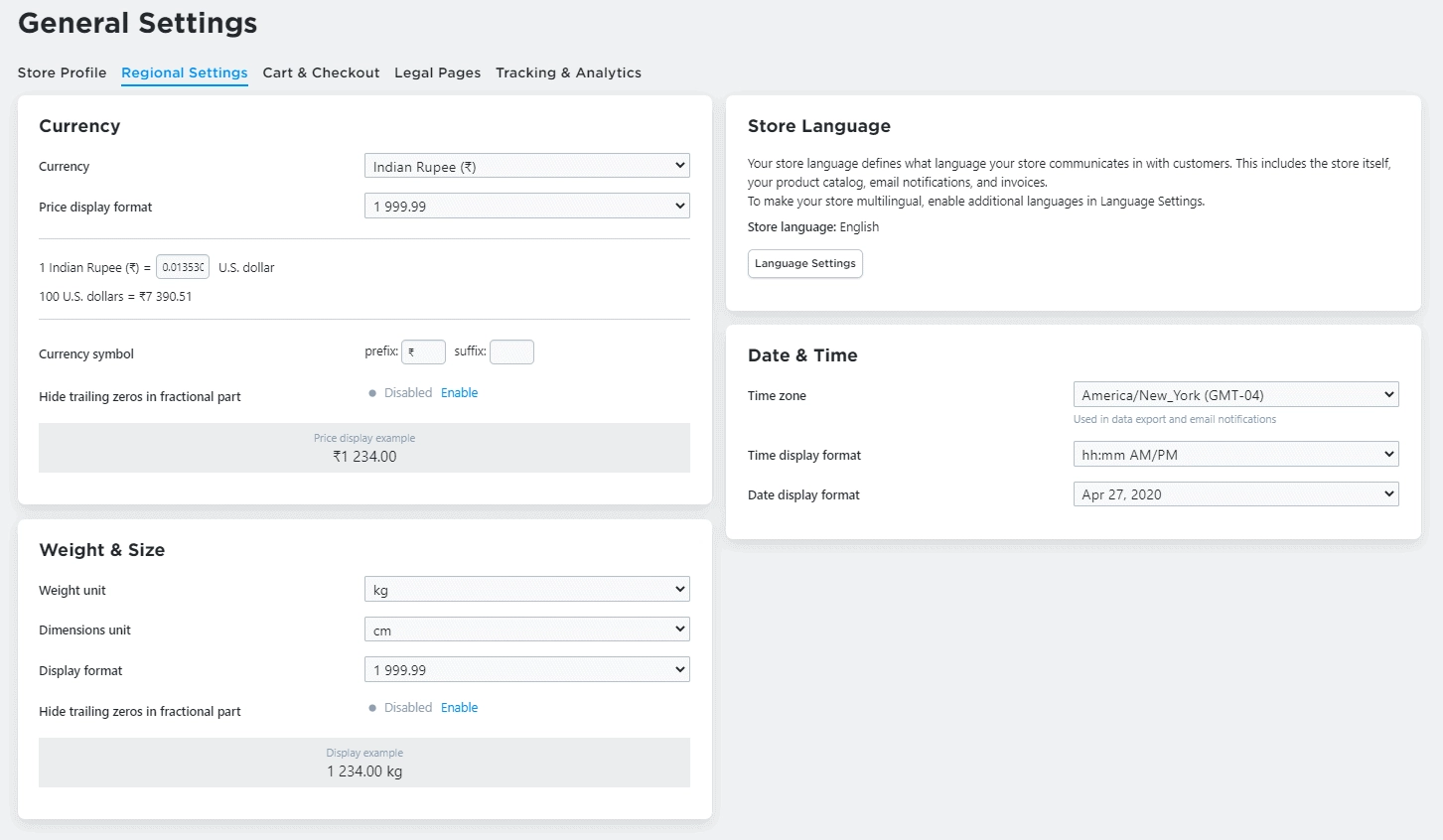 Ecwid 教程:在 15 分鐘內創建免費的在線電子商務商店 9 Ecwid Regional Settings