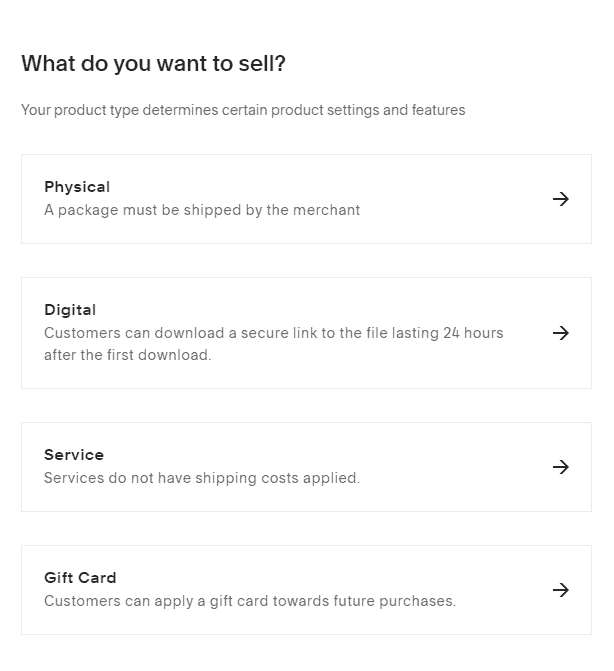 Comment créer un site de commerce électronique avec Squarespace en 10 minutes 8 Product type