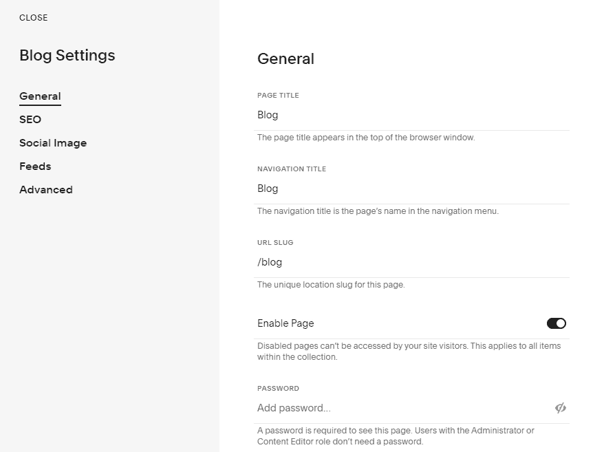 Comment créer un site de commerce électronique avec Squarespace en 10 minutes 7 Update blog setting