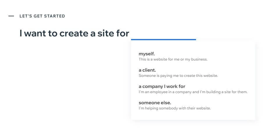 Comment créer une boutique en ligne de commerce électronique sur Wix en 2022 3 Select for whom you're creating site