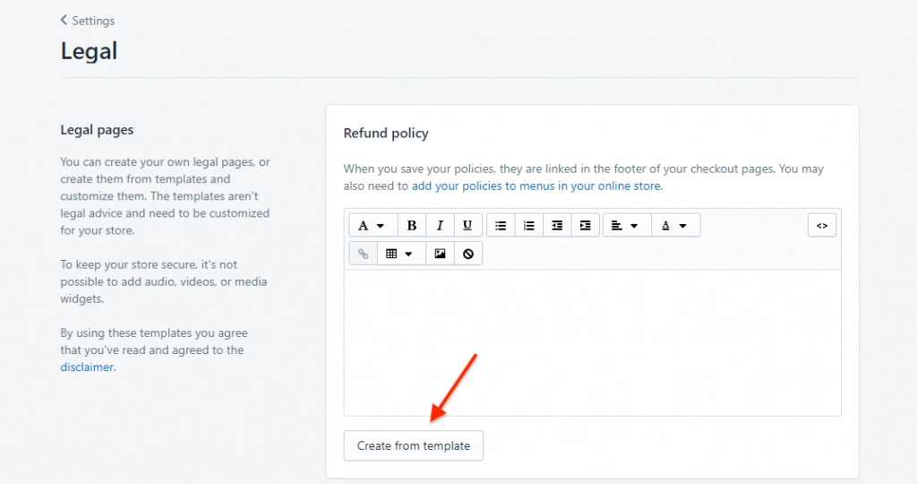 Shopify-Tutorial zum Starten Ihres ersten Online-Shops 13 Add legal pages
