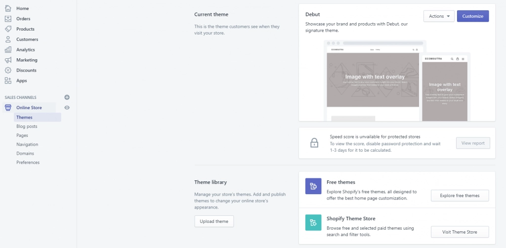 Shopify-Tutorial zum Starten Ihres ersten Online-Shops 4 Shopify theme page