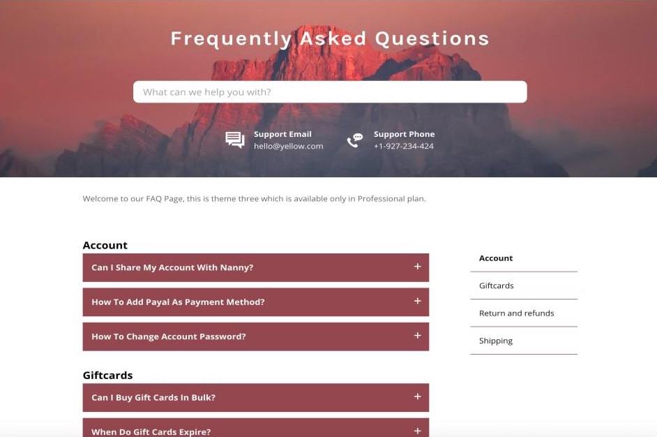 Shopify Customer service app - FAQ Page template