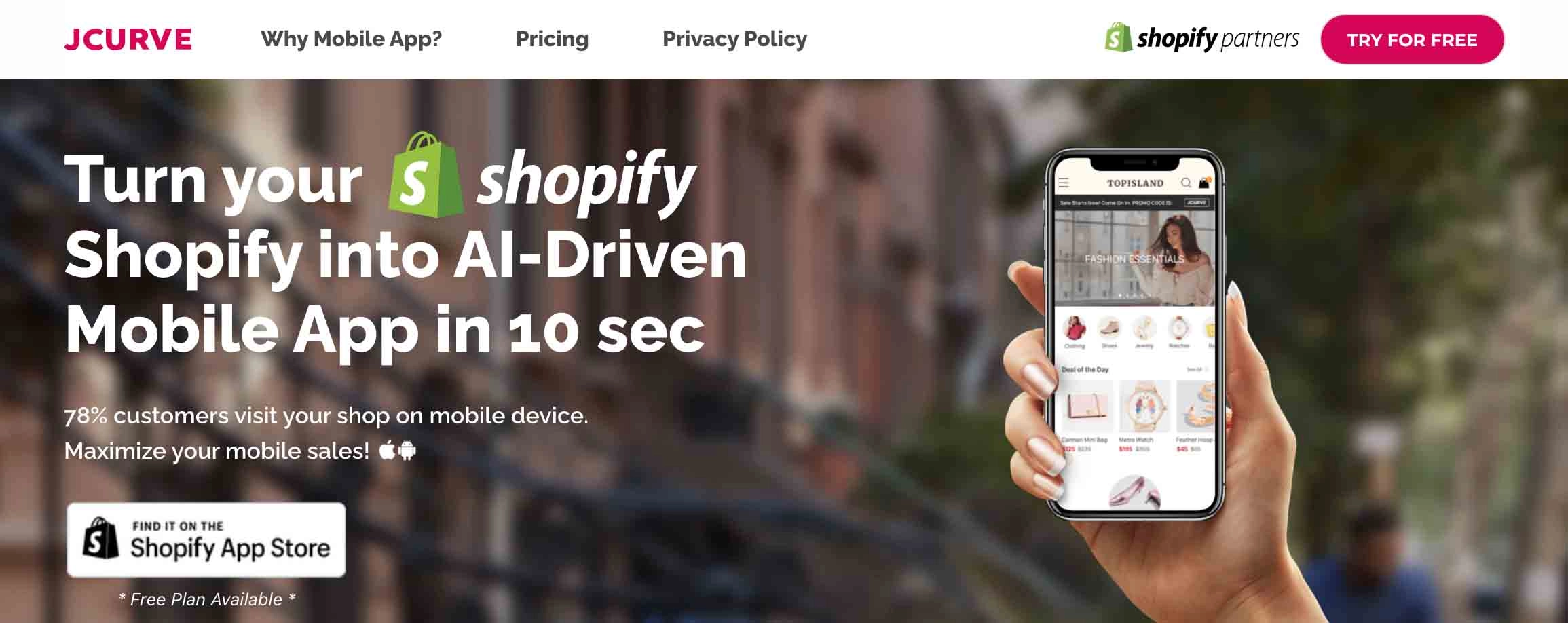 JCurve Shopify Mobile App Builder