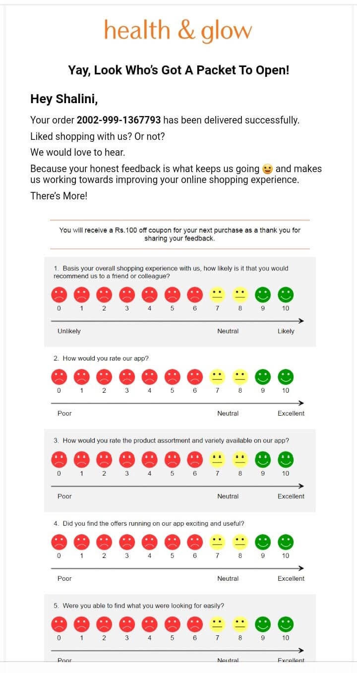 Cum să îmbunătățiți experiența post-cumpărare pentru site-ul de comerț electronic 5 health and glow feedback request email