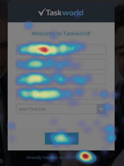 Website Heatmap of Sign up form