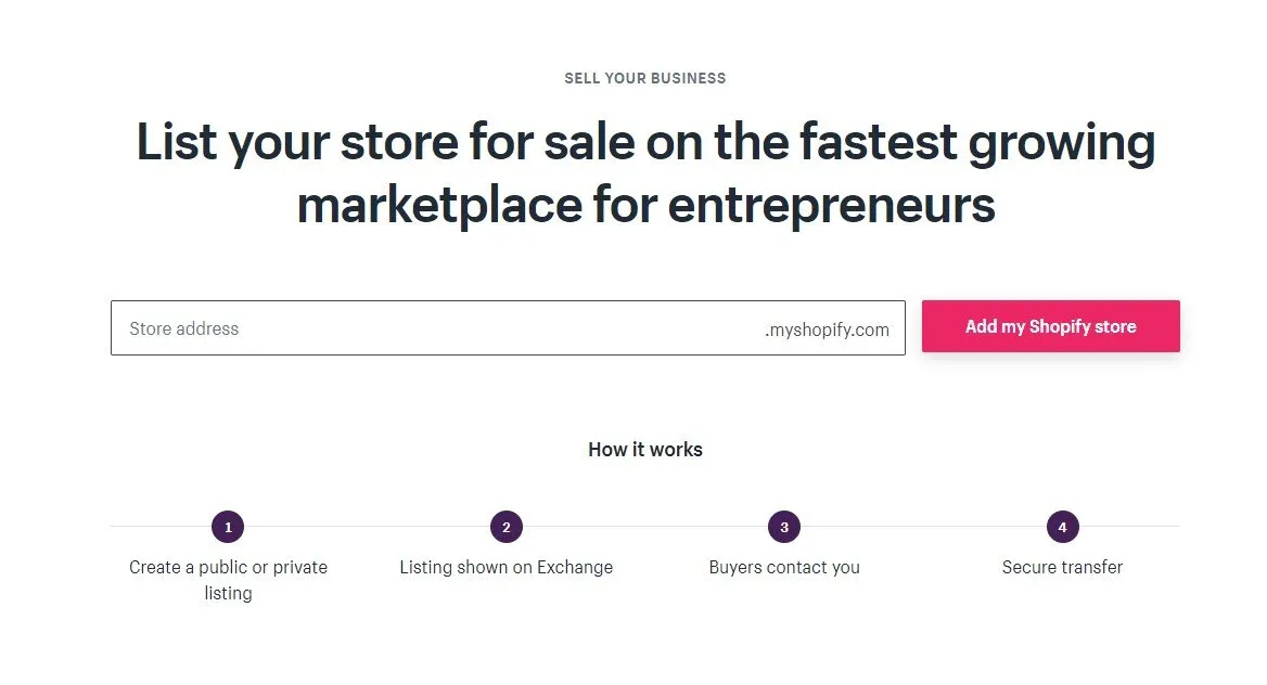 Exchange Shopify store listing