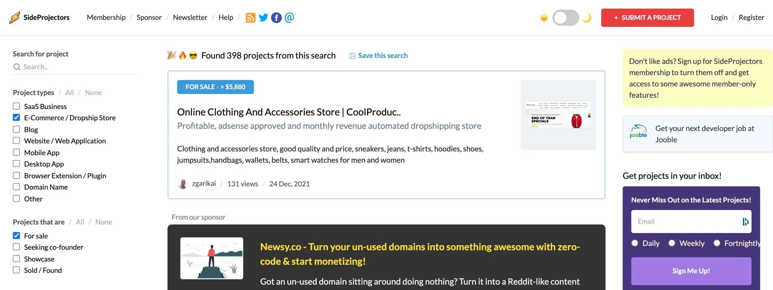 SideProjectors - sell buy ecommerce sites