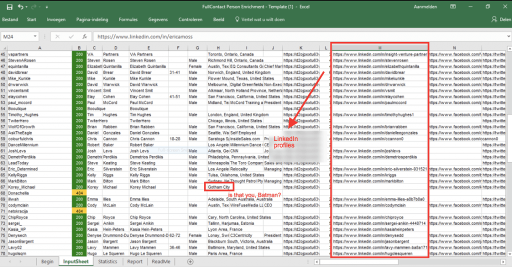 FullContactを介して実行することにより、TwitterハンドルをLinkedInプロファイルと照合します
