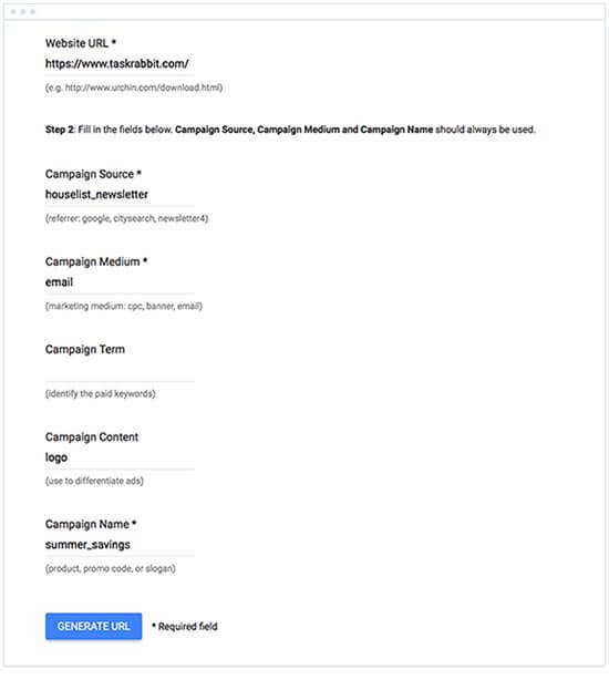 Screenshot del generatore di codice UTM - 7 metriche e-mail di vendita che contano