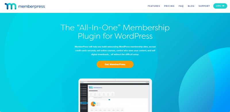Uma captura de tela da página inicial do MemberPress.