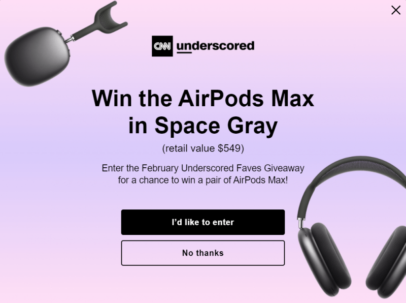 CNN Underscored에서 진행한 경품 광고.