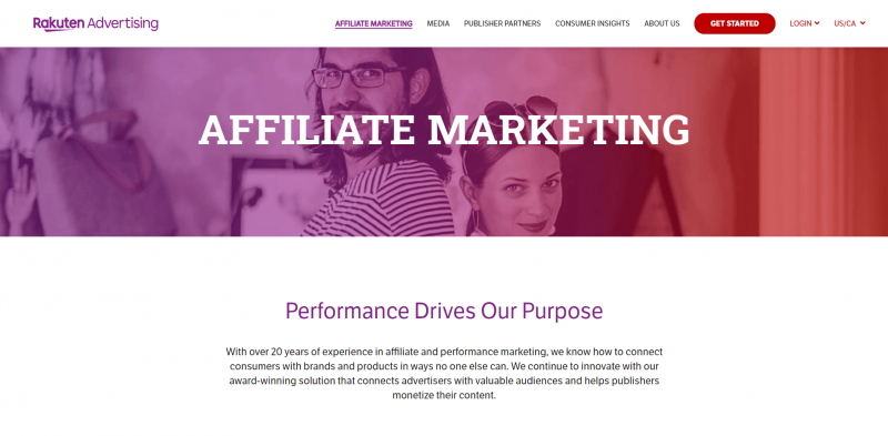 La página de inicio de Rakuten.